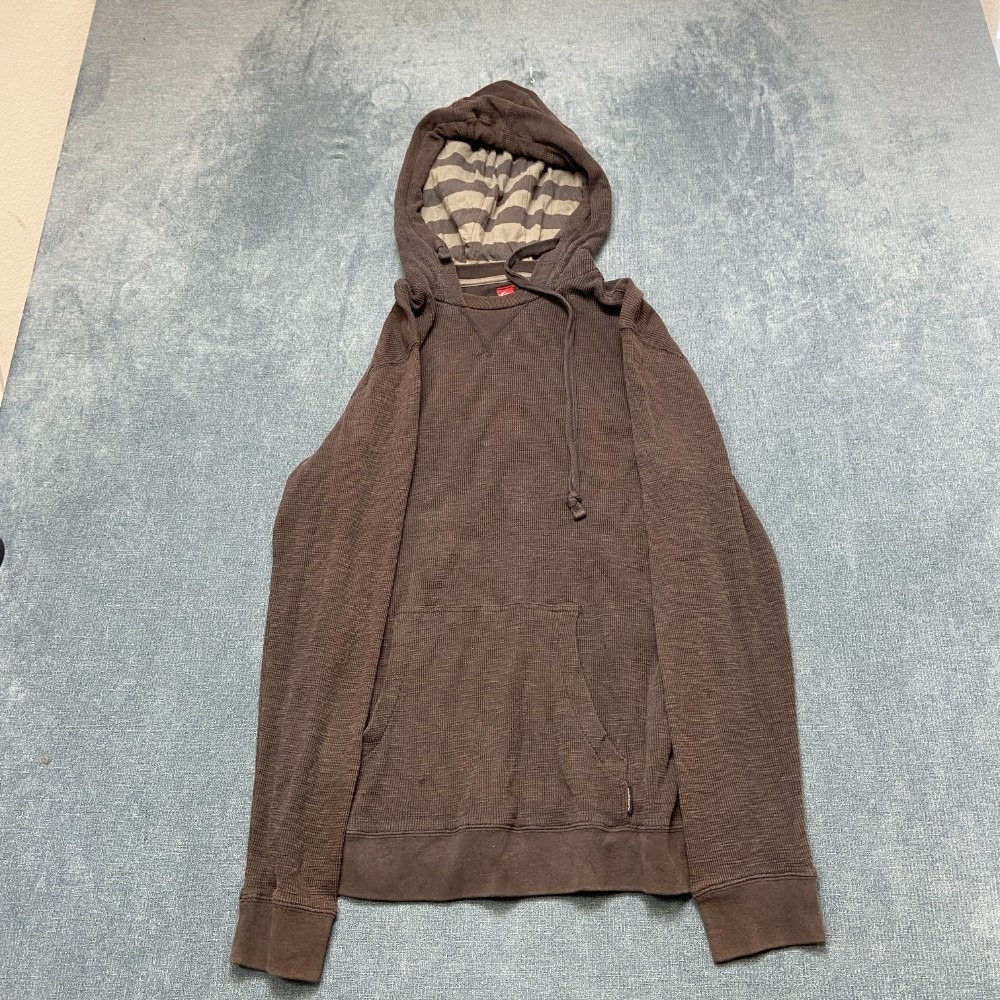 Quiksilver Thermal Hoodie Mens M Black Kangaroo Pockets Long Sleeve Waffle Knit